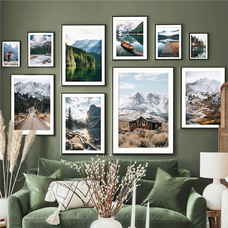 Natura Rustic Landscape Forest Mountain Photography Highland Cow Print Art Canvas Poster Per Soggiorno Decor Home Wall Picture