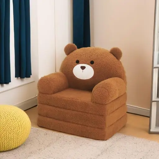 Kids Couch Fold Out to Lounger, Foldable Baby Sofa Plush for Girl and Boy Age 18 Months and Up （ Brown Bear） 6