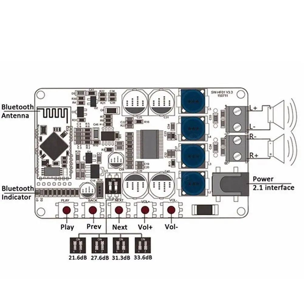 TDA7492P 50 Вт + 50 Вт беспроводной Bluetooth 4,0 аудио приемник, плата цифрового усилителя (красная плата)