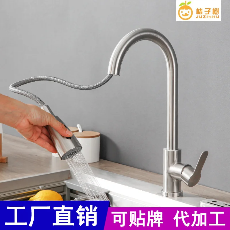 

Kitchen Faucets Pull Down Spring Spout Faucets for Kitchen Sink Single Lever Brush Brass Mixers Tap Hot Cold Water Crane