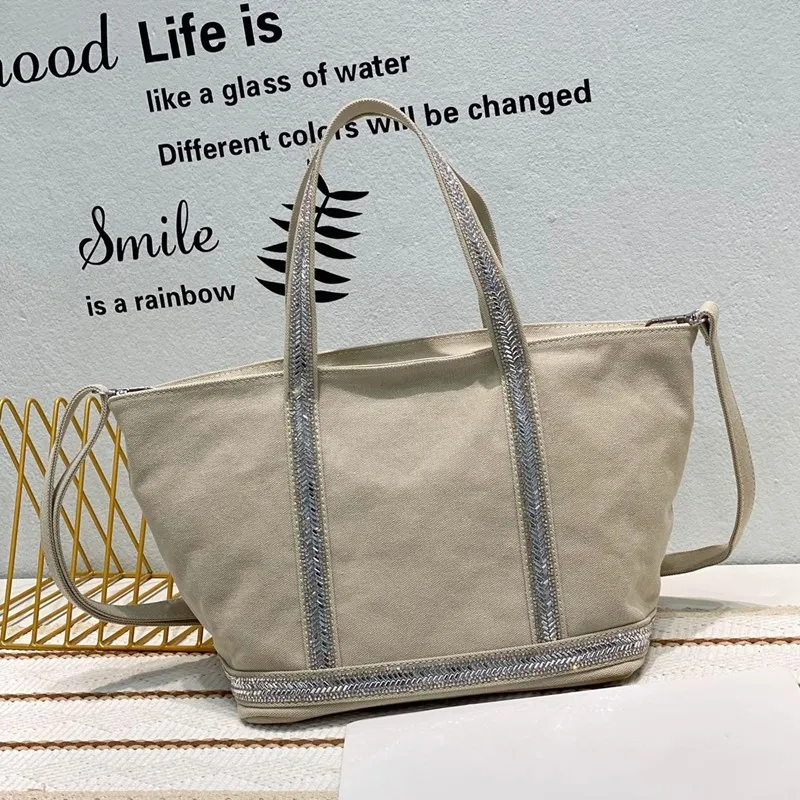 2023 New Women Brand Designer Handbag Korean Version Casual Rhinestone Large Capacity Tote Bag Contrast Color Retro Shoulder Bag