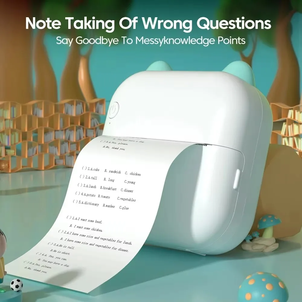 Mini HD Portable Label Thermal Printer Endurance Bluetooth Printer for Student Error Title Note Wrong Pocket Inkless Printing