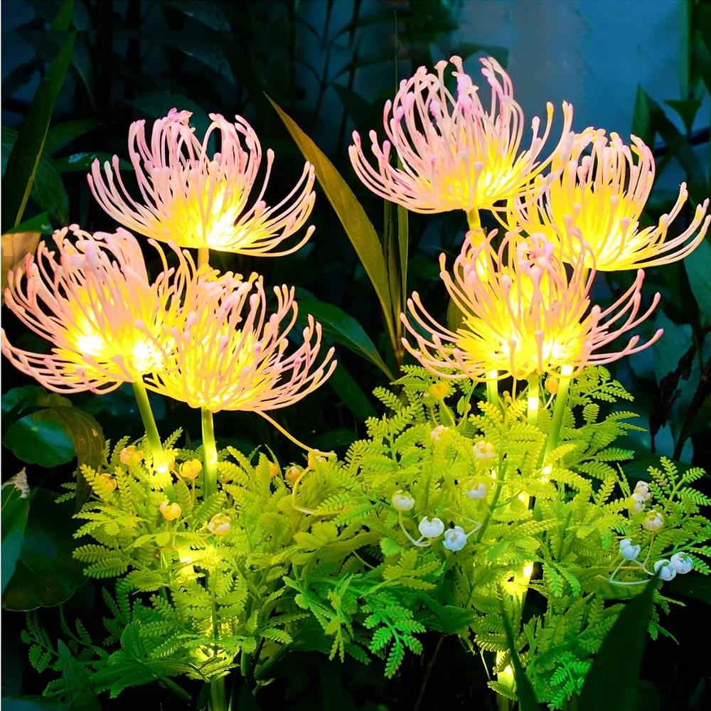 Solar Garden Lights, Solar Flowers Lights with Glowing Flowers & Stems with Upgraded Solar Panel for Garden, Yard Decor artificial flowers bundle with stems