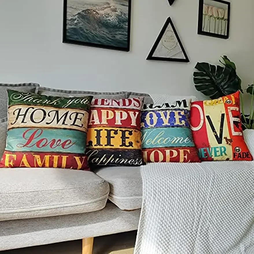 Linen Square Cushion Cover Modern Home Sofa Decoration Pillow Cover Vintage Pillowcase 50*50 Decor autumn decoration