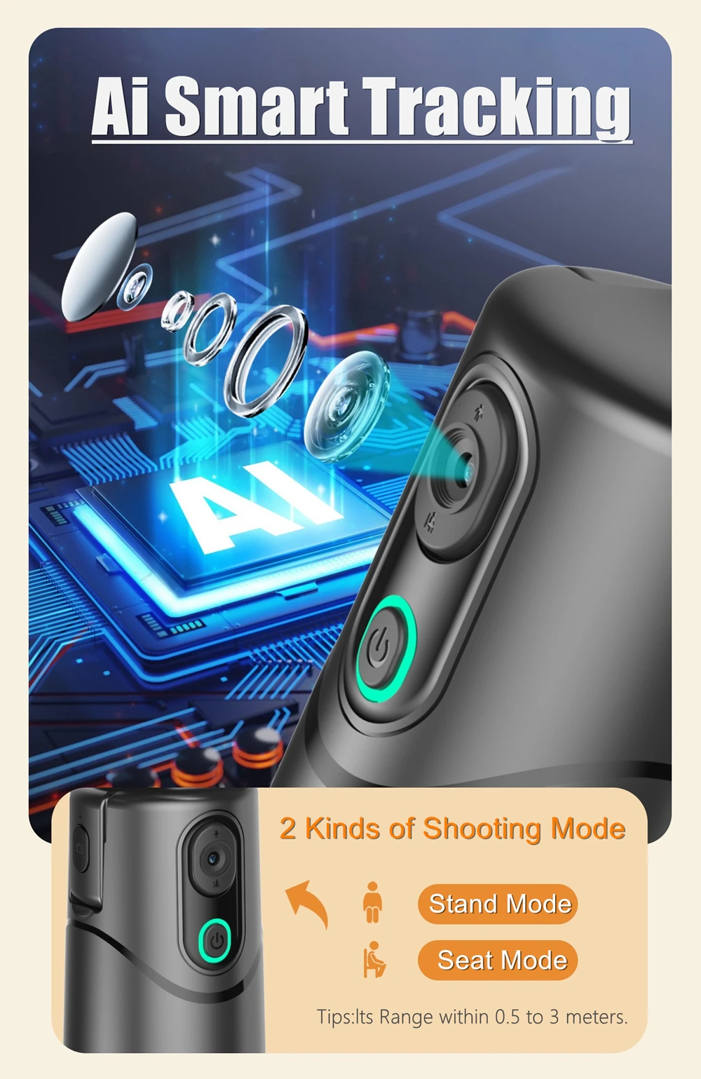 Wireless 360°Rotation Auto Face Tracking Gimbal SmartPhone