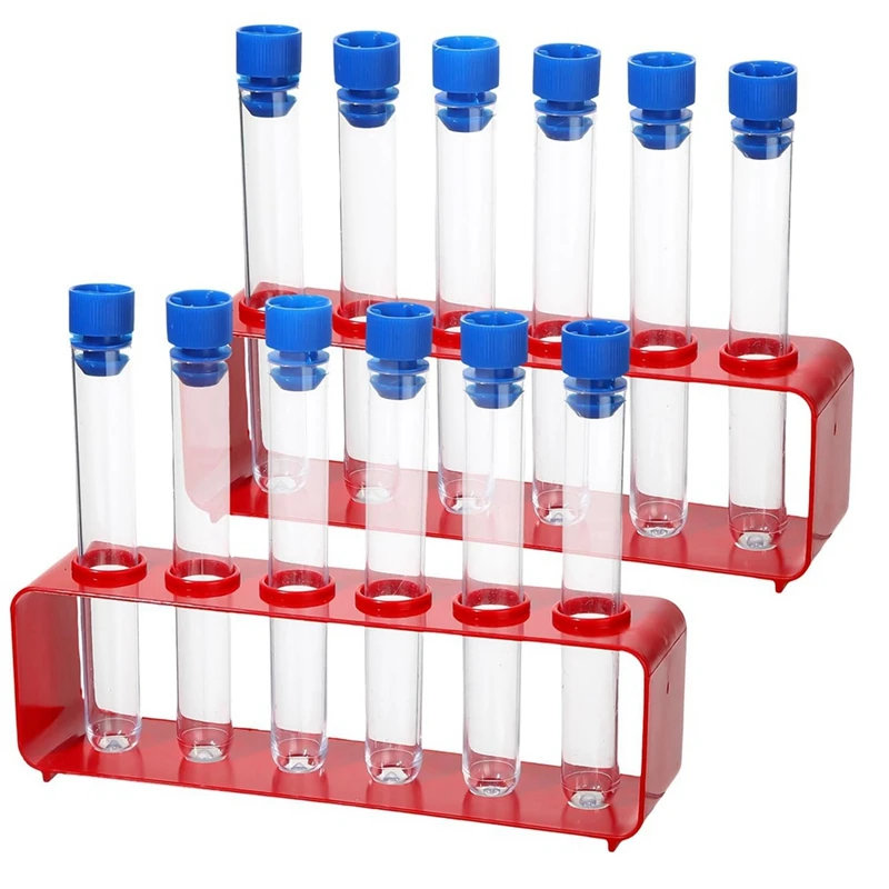 

1 Sets 15 X 100Mm Test Tubes Plastic Test Tubes With Caps And 6 Holes Holder Rack Nurse Party Decoration