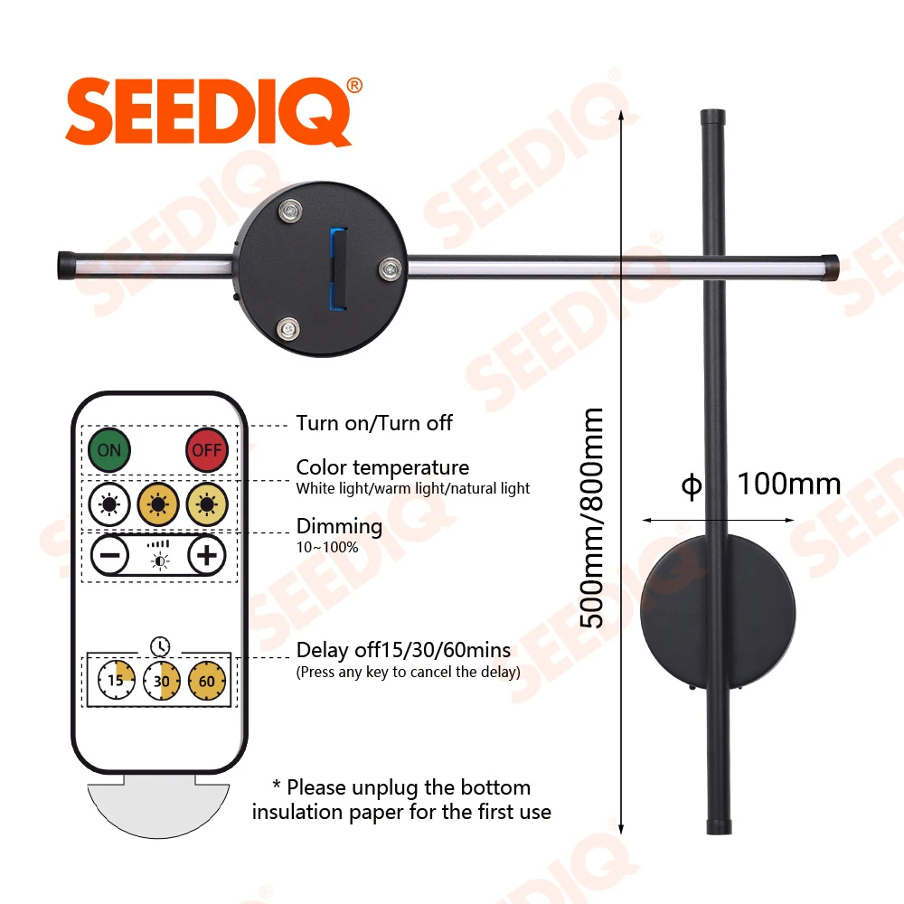 Rechargeable Wall Light With Remote Control Dimming 50 80cm Black Wall Sconce 3 in 1 Easy Installation Mounted Lamp