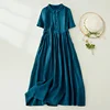 2024 Summer New Vintage Loose-Fit Cotton Linen Casual Dress Short Sleeves Waist-Fitted Long Dress For Women