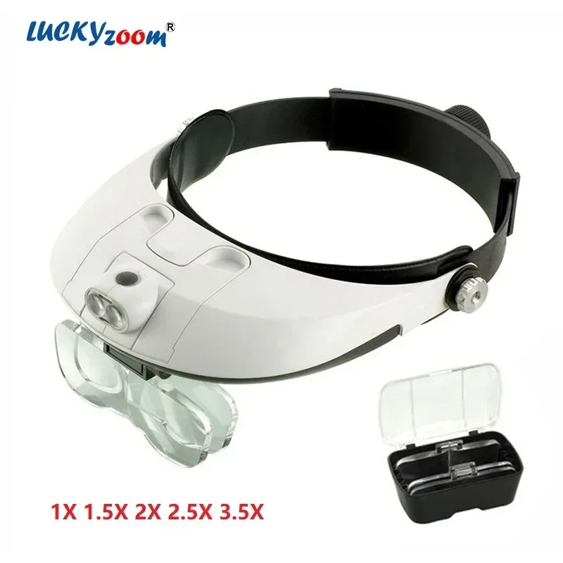 

Headband 1X 1.5X 2X 2.5X 3.5X Glasses Magnifier Binocular Illuminated Magnifying Glass with LED Light Headwear Repair Lupa