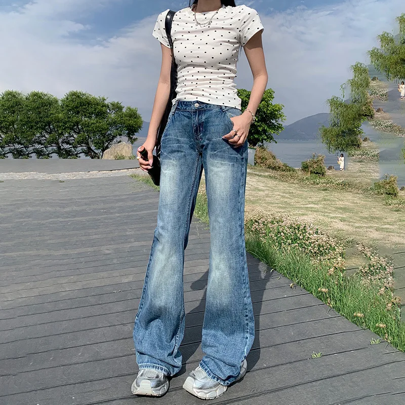 Denim Planet Micro Jeans For Women's Summer 2024 New Low Waisted Slim Fit Drape Spicy Girl Flared Floor Mops Style