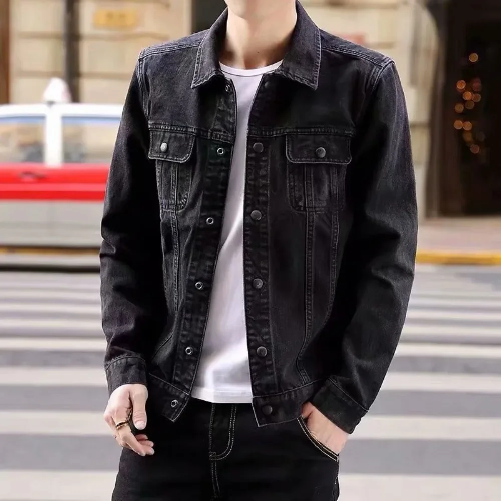 Men's denim jacket Korean slim fashion black denim handsome
