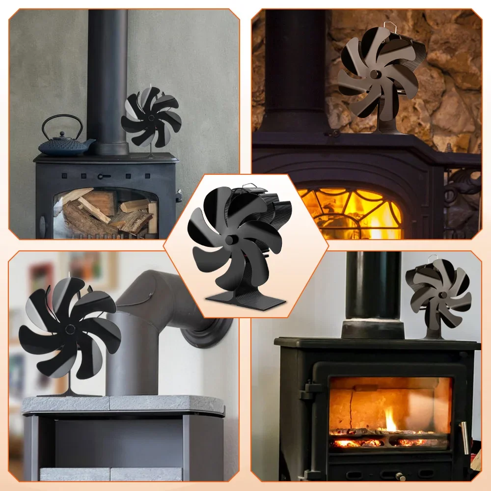 7 Blades 5 Blades Black Fireplace Fan Multifunction Log Wood Burner Ecological Efficient Home Heat Distribution Quiet Stove Fan images - 6