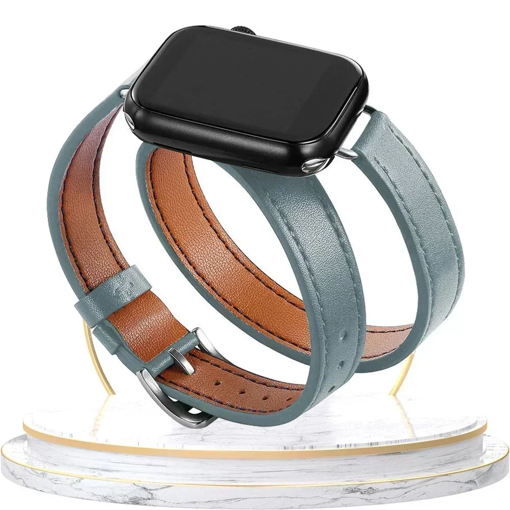 Elegant Double-Loop Leather Watch Strap Bracelet