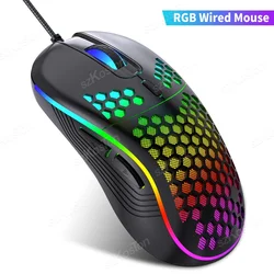 Ergonomic RGB Backlit Honeycomb Gaming Mouse with Rechargeable Battery (Wired - black)