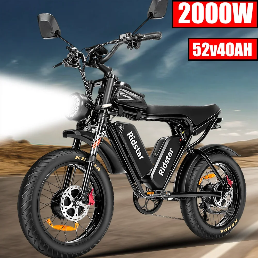 Electric Bicycle Ridstar Q20 Pro Dual Motor 2000W Two Batteries 40AH Top Speed 60KM/H Max Mileage 120KM PAS Mode 20*4.0 Fat Bicycle