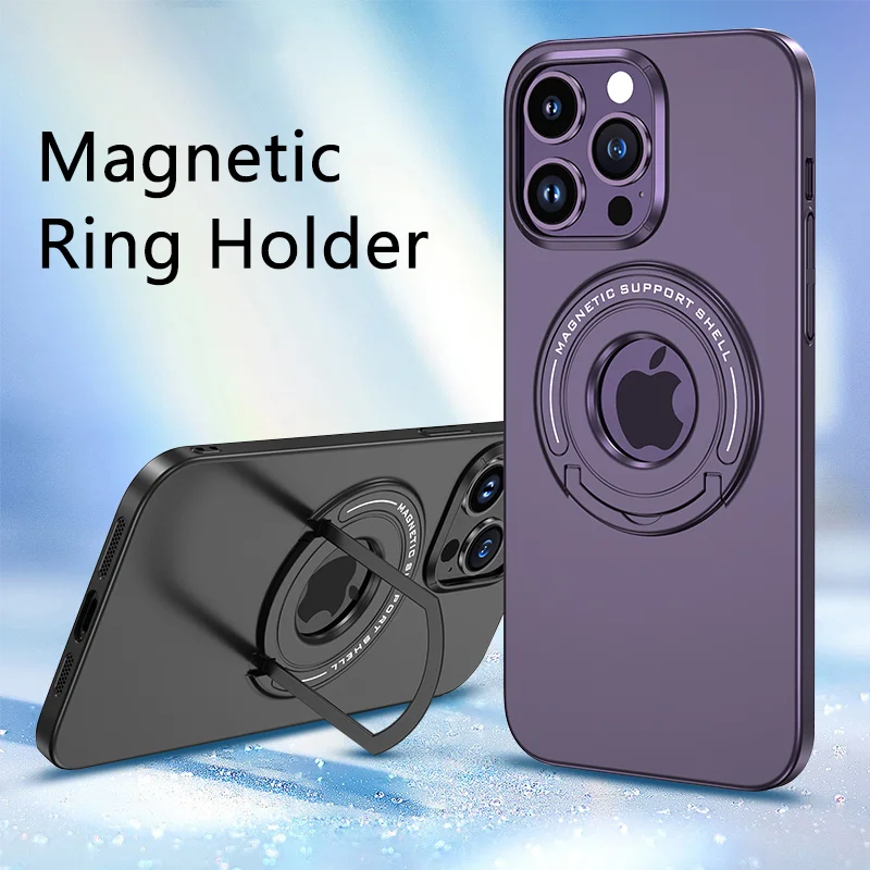 

Magnetic Phone Case For Iphone 13 12 14 15 Pro Max Plus Invisible Ring Holder Phone Cover For Samsung S23 Ultra Show IPhone Logo