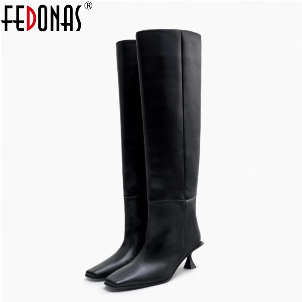 Fashion Women High Heels Genuine Leather Boots Autumn Winter Long Warm Knight Boots Female Shoes Woman