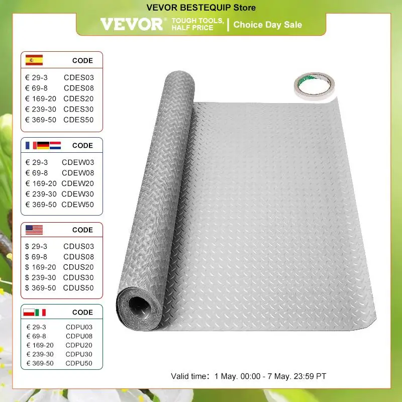 

VEVOR Garage Floor Mat 1.66 mm thick Anti-Slip silver garage mat PVC Vinyl garage floor mat is suitable for underneath the car