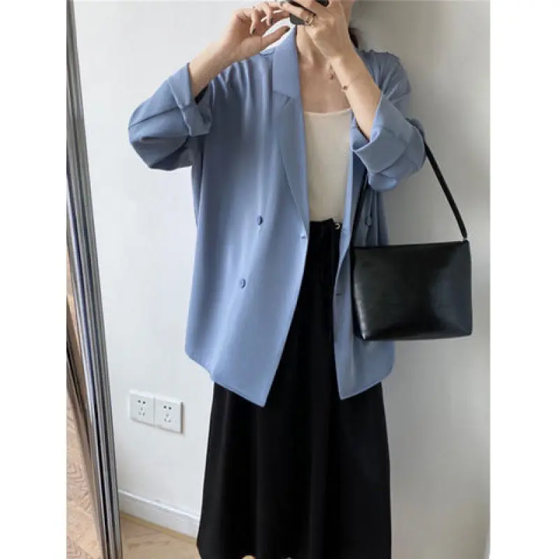 2023 New Spring and Autumn Western Commuting Simple Solid Color Suit Collar Loose and Oversized Versatile Long Sleeve Thin Suit
