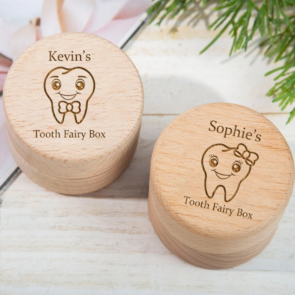 Personalised Baby Wooden Tooth Boxes Engraved Milk Teeth Storage Collect Teeth Umbilical Save Kid Gifts Custom Name Keepsake Box