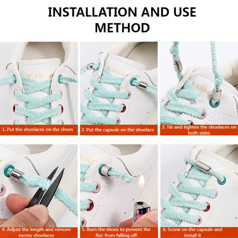 No Tie Shoe Laces For Sneakers Elastic Shoelaces Flat Quick put on and take  off Lazy Shoe Laces Accessories Rubber band 1 Pair
