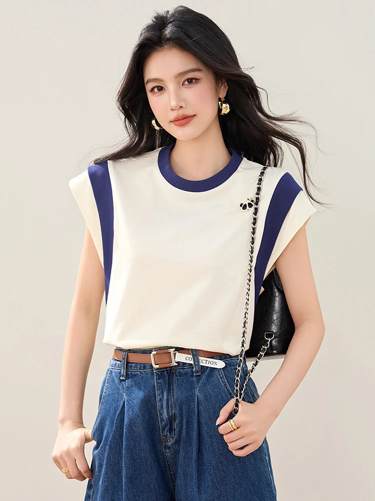 موضة تي شيرتات قصيرة الاكمام المرأة بسيطة عادية متعددة الاستخدامات بلايز تيز 2025 الصيف شيك تصميم البلوز تي شيرت