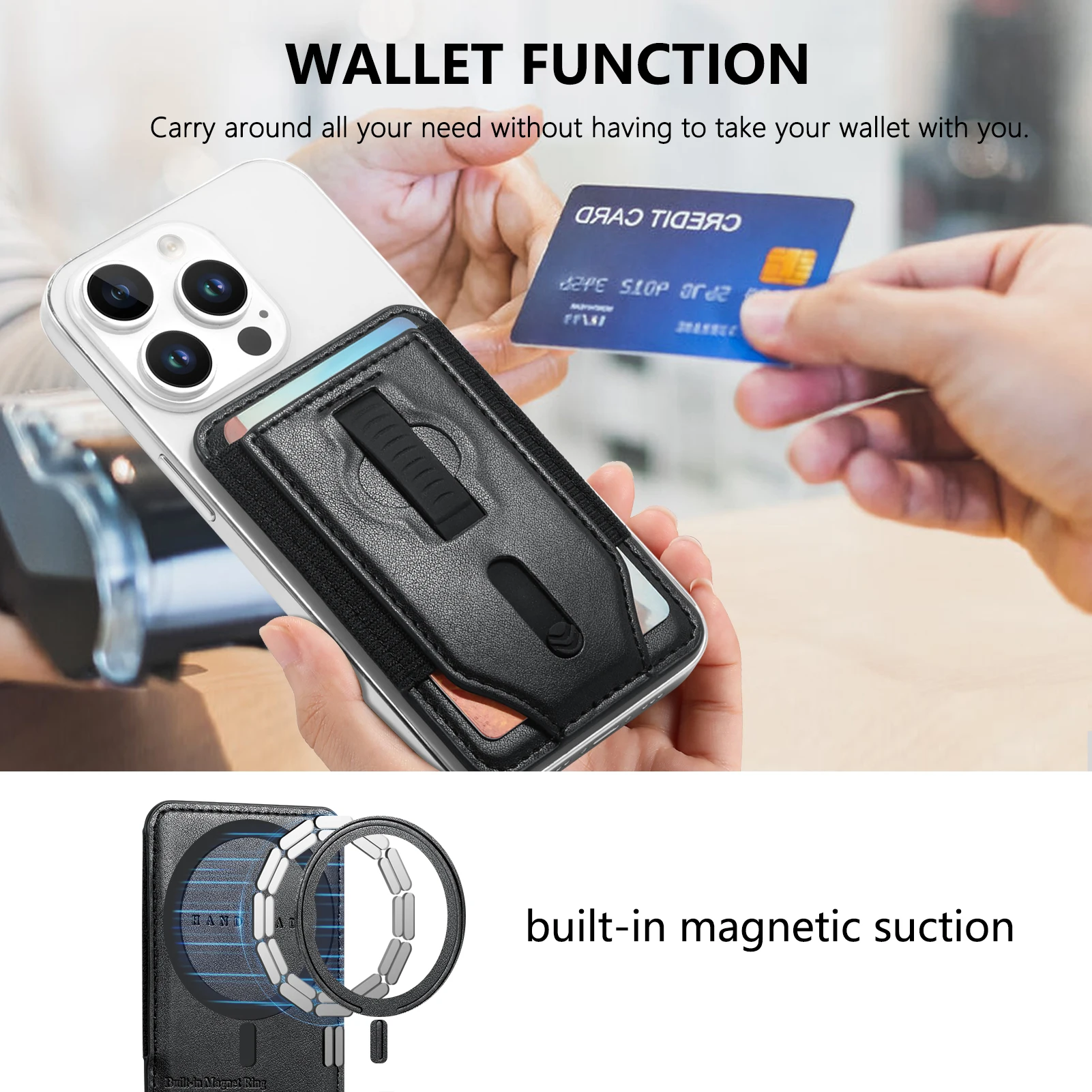 Magsafe Magnetic Card Holder Wallet with Anti-Scratch Design and Wrist Strap