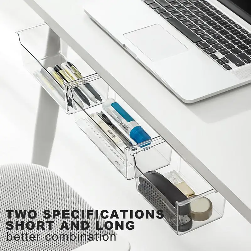 Under Desk Drawer Self Adhesive Pull-Out Storage Box Cosmetic Pen Holder Clear Wardrobe Cabinet Organizer Office Storage Tools