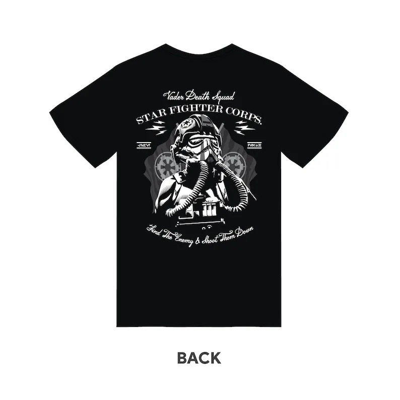 TIE Fighter Pilot Star Fighter Wars Vader Death Squad Black Find The Enemy T-Shirt and Free Sticker