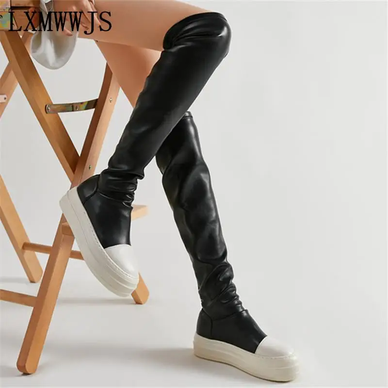 

Leisure Stretch Boots For Women Platform Shoes Concise Candy Color Women's Over-the-knee Boots Flat Slip-on Long Botas De Mujer