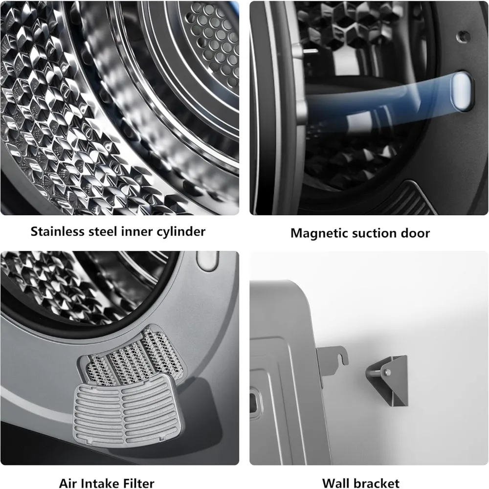 6.6Lbs Portable Clothes Dryer, Comtact Mini Dryer Machine with Exhaust Pipe, LED Touch Control Panel, White&Black