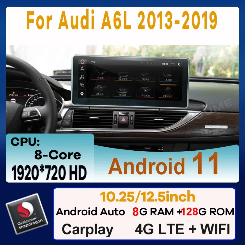 

12.5" Snapdragon Android 11 8+128G Car Multimedia Player GPS Navigation Radio for Audi A6 A6L A7 2013-2019 CarPlay Video Stereo