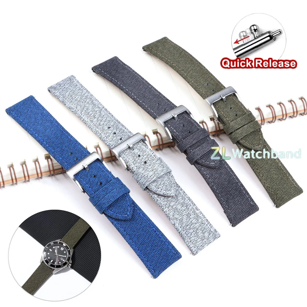 Vintage Gray Nylon and Cowhide Quick Release Watch Strap – Business Style Wristband Accessory