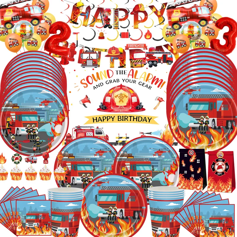 Firefighter-Birthday-Party-Supplies-Fire-Truck-Plates-Napkins-Cups-Tablecloth-Boy-Firefighter ...