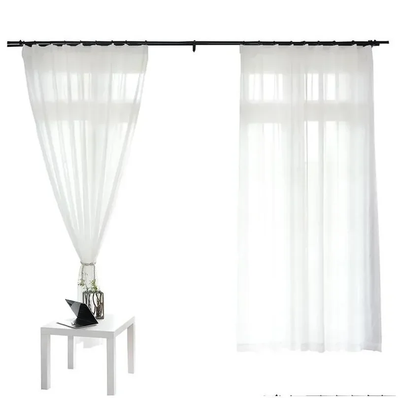 white tulle curtain for living room decoration modern chiffon solid sheer voile kitchen curtain el window tulle