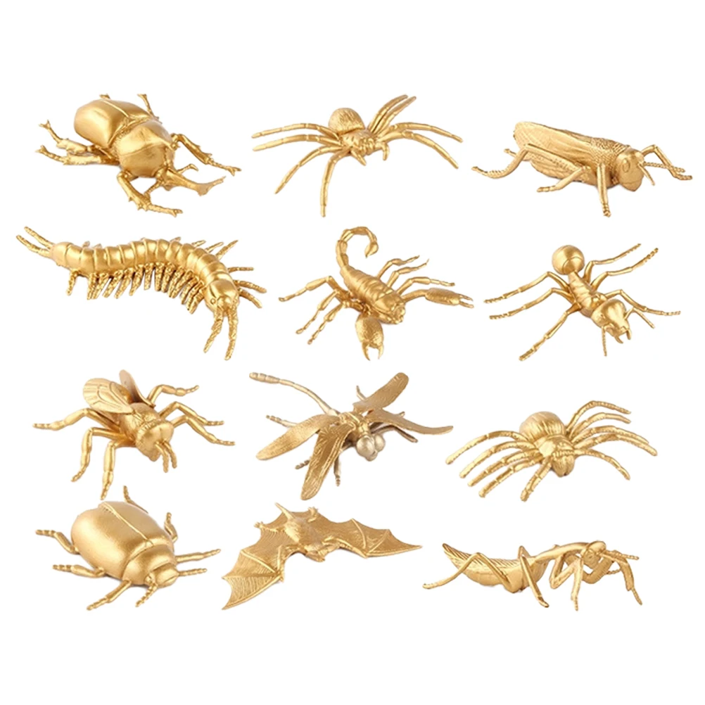 12Pcs Gold Insect Toy Golden Bee Ladybug Figurines Mini Insects Figurines Animal Solid Brass Insect Miniatures For Party 2