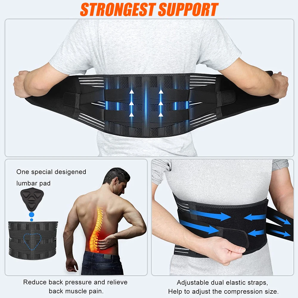Back support belt 1 Pcs adjustable back support belt 6 stays lumbar pad breathable waist support back brace herniated disc scoliosis