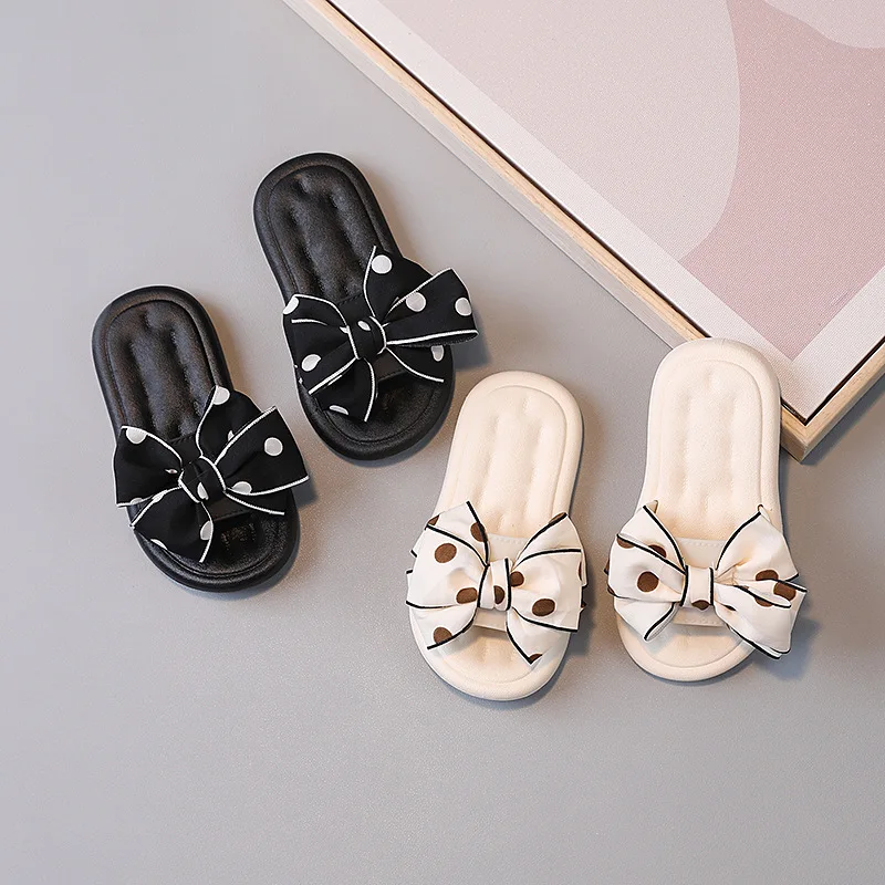 

Kids Outside Slippers Bowknot Sweet Children Girls Slides Comfy Non-slip Casual Fashion Flat Shoes A315