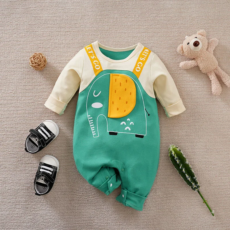 

Elephant Print Baby Spring Clothes Toddler Boys Cotton Romper Bodysuits Overalls Jumpsuit Newborn Set Infants Wear Costume