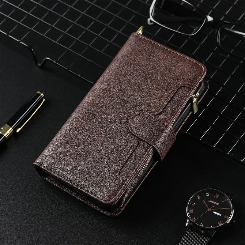 

subin Handstring Zipper phone case For Sharp Aquos Sense 8 Sense8 Business Wallet Cas Flip Large Capacity Card Case