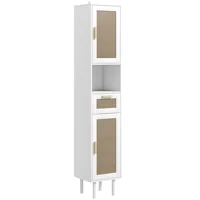 Homcom Tall Bathroom Storage Cabinet with Rattan Doors, Freestanding Bathroom Cabinet with Open Shelf, Drawer, White 1