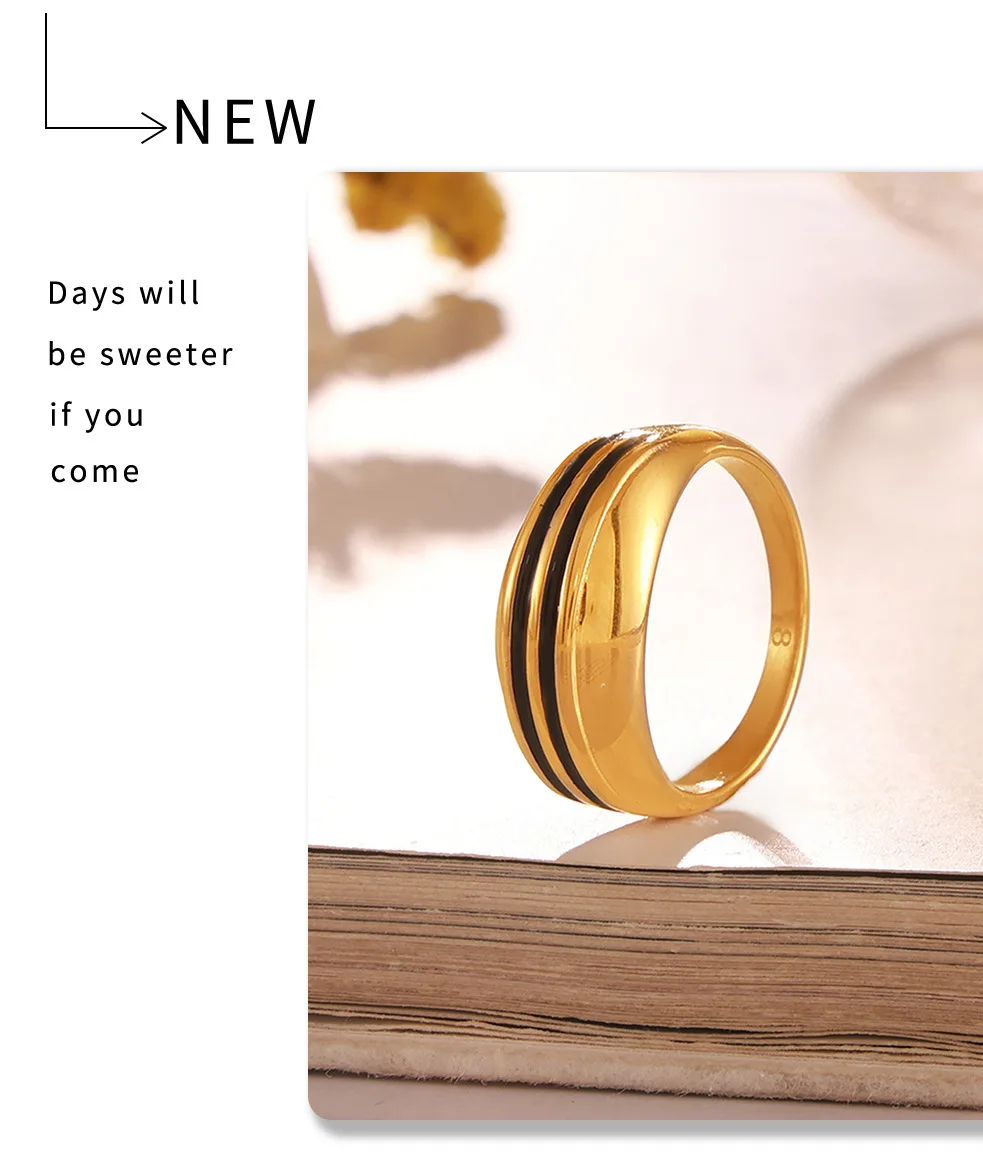 Amaiyllis 18 Karat Gold Vintage zweireihige Öltropfen Zeigefinger Ring Nische Mode Paar Ring Schmuck Geschenk – Detail 5