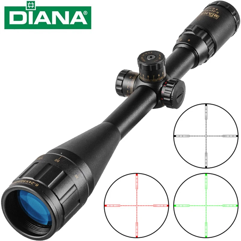 Diana 6-24X50 Aoe Tactics Rifle Scope Lock System Green Red Dot Light Sniper Gear Mirino Ottico Cannocchiale Per La Caccia