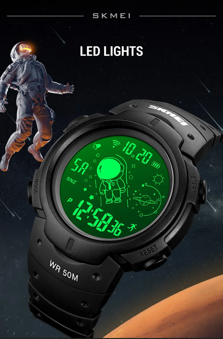 SKMEI Creative Cosmonaut Dial Time Display Wristwatch LED Light Digital Mens Sport Watches 5Bar Waterproof Clock reloj hombre