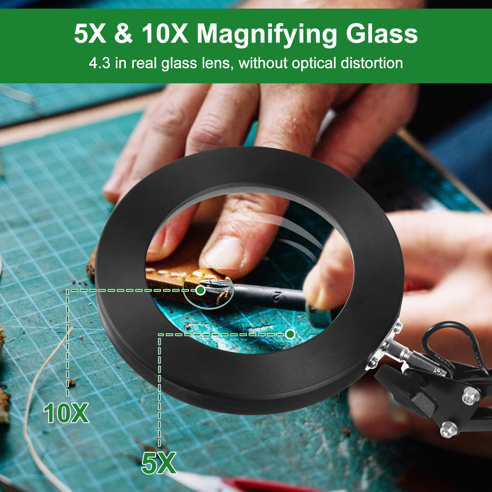 Toolour 5X 10X Magnifying Glass with Light and Stand 3 Lighting Dimmable Magnifier Soldering Magnifying Glass for DIY Close Work 3