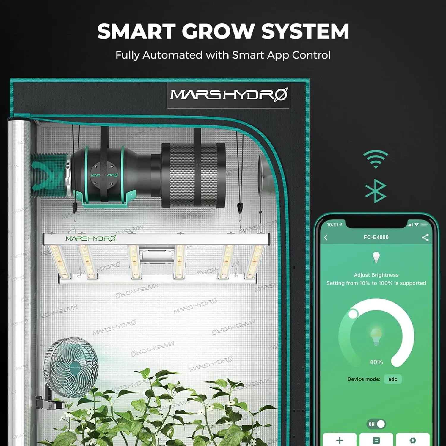 4x4 Smart Grow Tent Kit Complete 480W FC-E4800 APP WiFi Control Light 2646pcs LED 48"x48"x80" 1680D High Reflective Mylar Grow T