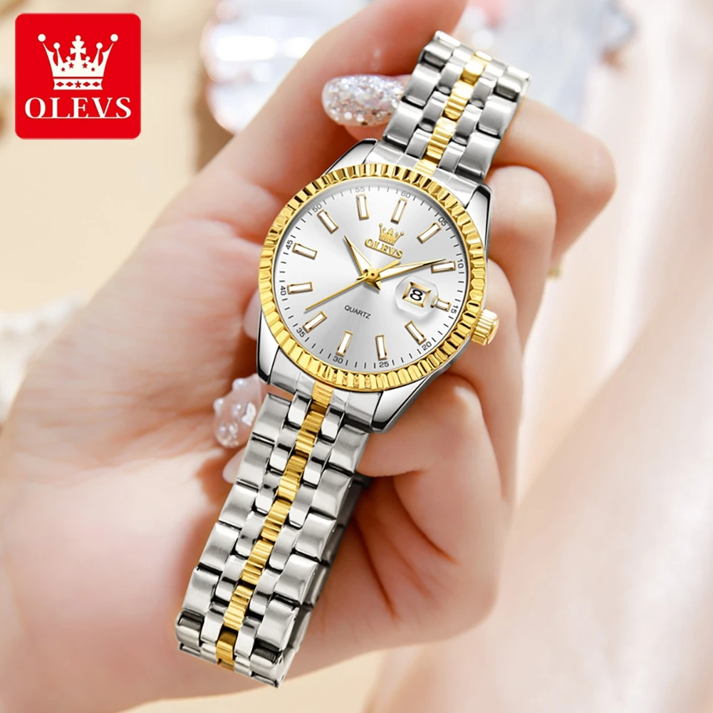 OLEVS 5593 Woman Watch Stainless Steel Waterproof Auto Date Elegant Ladies Wristwatch Luxury Original Quartz Watch for Women New 3