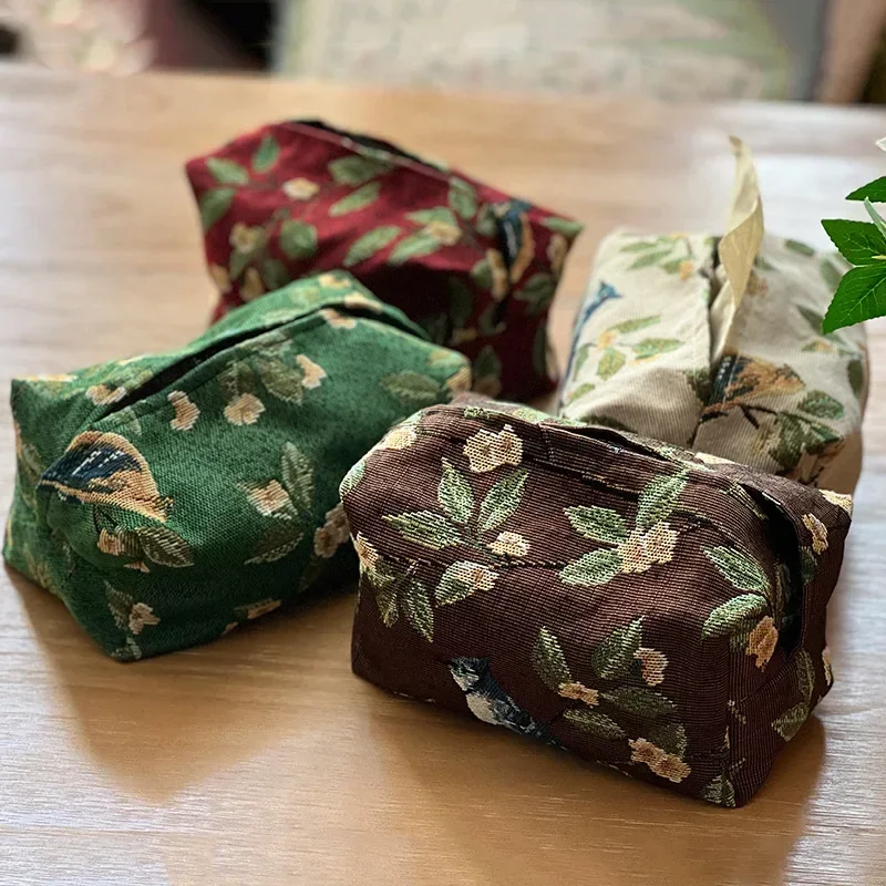 Retro Tissue Box Storage Bag High Quality Napkin Holder Foldable Tissue Box Home Office Desktop Embroidery Storage Box 6
