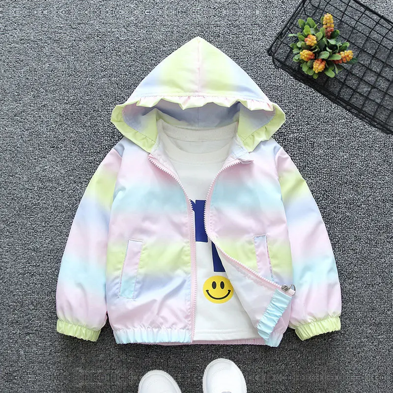 New Spring Autumn Girls Coat Fashion Colorful Hooded Windbreaker For Kids Have A Little Wings Children Birthday Present