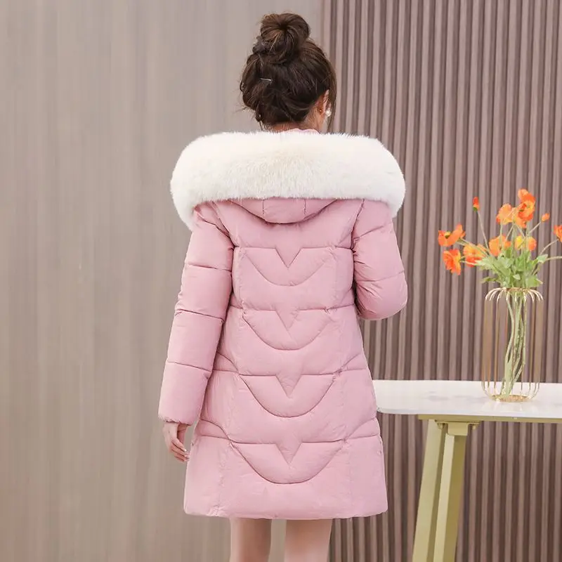 2023 New Women Down Cotton Coat Winter Jacket Female Mid Length Version Parkas Slim Fit Outwear Fur Collar Leisure Time Overcoat